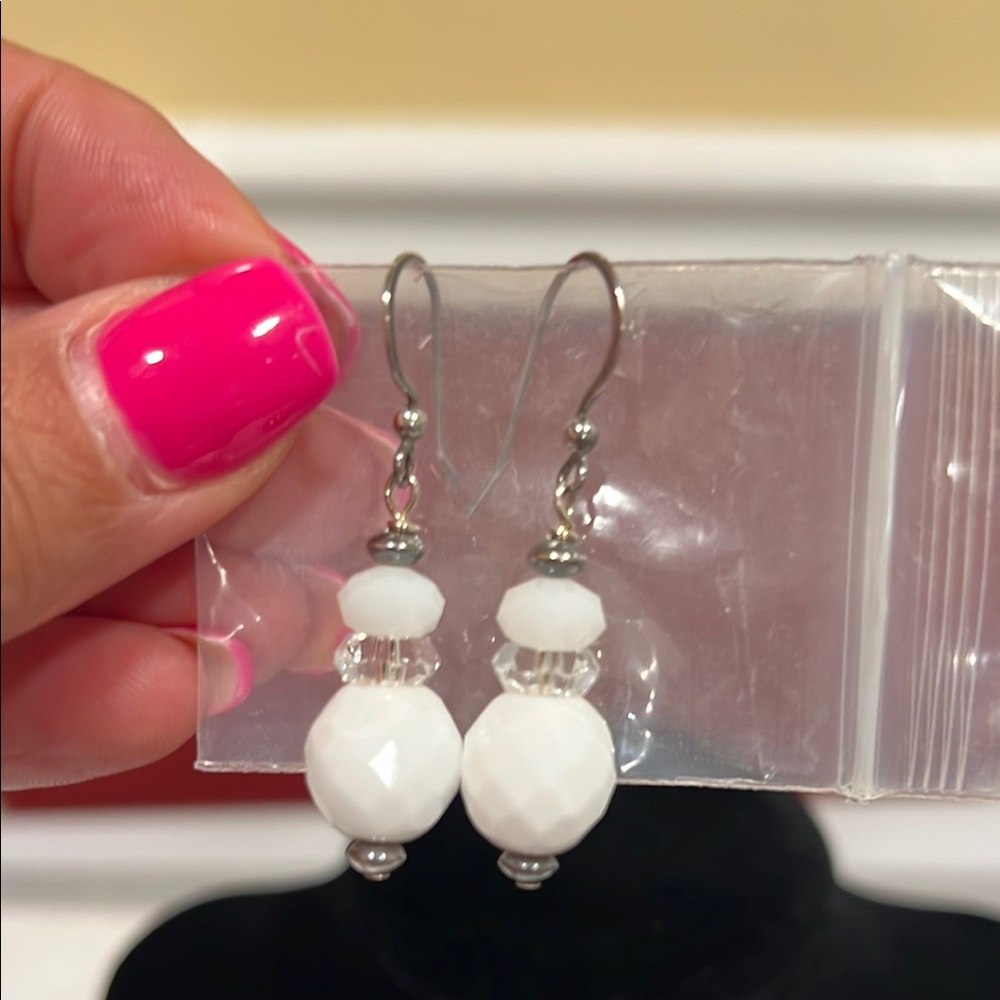 Elegant White Beaded Earrings with Sterling Silver Silver wire